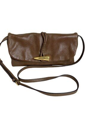 DKNY Brown Pebbled Leather Crossbody Bag With Gold Closure & Adjustable Strap